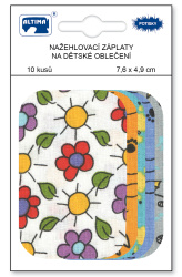 Nažehlovací záplaty s potiskem malé 10 ks - kytičky fialové + mix